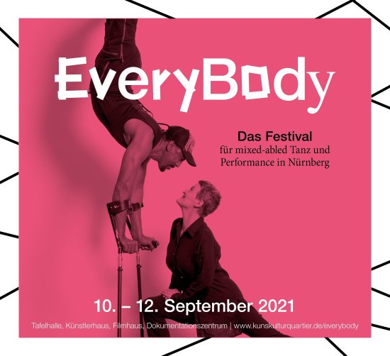 Werbebanner von EveryBody, dem ersten Festival für mixed-abled Tanz und Performance in Nürnberg