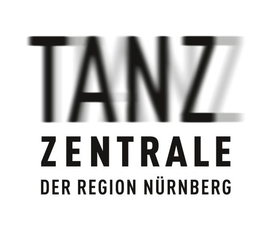 Logo der Tanzzentrale schwarze schrift auf weißem Grund. Das Wort TANZ ist verschwommen