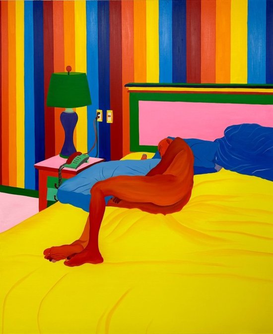Gemälde eines nackten, im Bett schlafenden Mannes