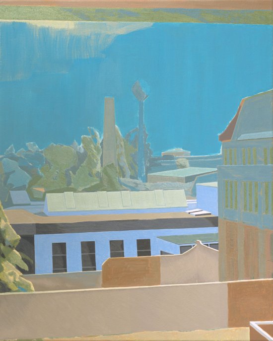 Anna-Maria Kursawe, Gewerbegebiet II, 2021, Eitempera auf Nessel, 75 x 60 cm, © und Foto: Anna-Maria Kursawe