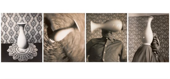 Fotoserie zeigt den skurrilen Tanz einer Vase, die am Ende auf der Schulter eines Mannes landet.