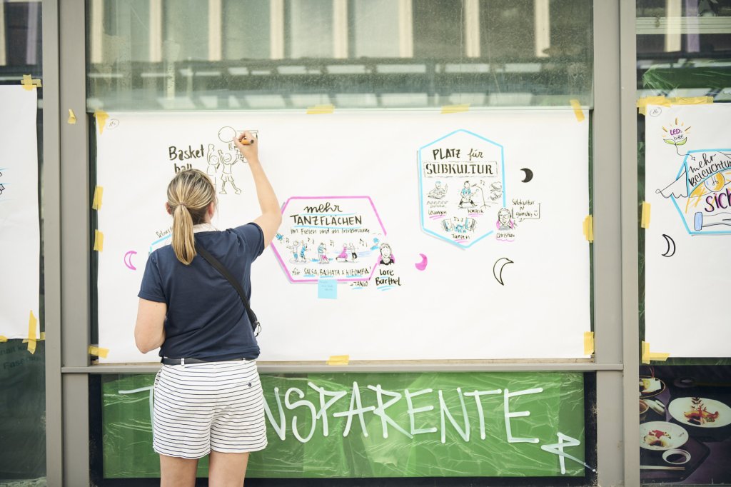 Eine Frau erstellt ein Graphic Recording in Echtzeit