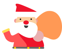 Vektorzeichnung eines winkenden Weihnachtsmanns, von dem nur der Oberkörper zu sehen ist und der einen Sack geschultert hat und winkt