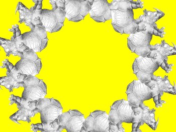 Eine Grafik zur Ausstellung GLOBAL mit Dürers Rhinocerus