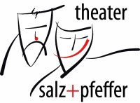 Logo des „theater salz+pfeffer“ mit zwei stilisierten, comichaft gezeichneten Gesichtern.