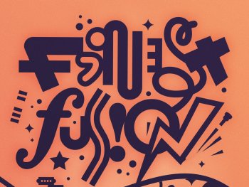 Die schnörkelige Schrift "Finest Fusion" auf orangenem Hintergrund