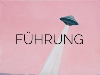Illustration eines UFOs und Text Führung