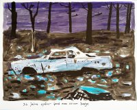 Ein altes amerikanisches Auto auf einer illegalen Müllkippe im Wald