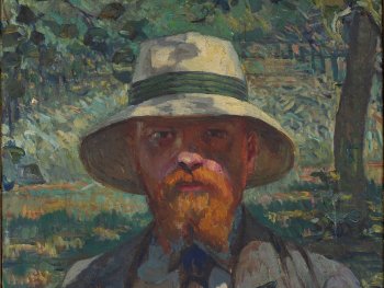 Auf einem Ölgemälde ist das Selbstbildnis des Malers zu sehen.