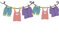 Kinderbekleidung an einer Wäscheleine.