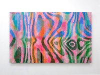 Gerastertes, abstraktes Gemälde in Rot, Grün und Blau