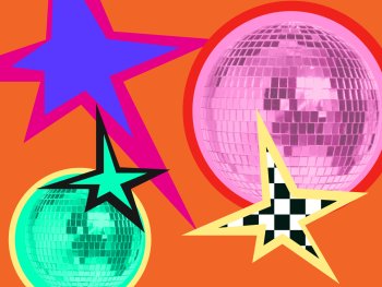 bunte Sterne und Glitzerkugeln