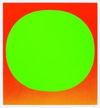 Neongrüner Kreis auf orangefarbenem Grund