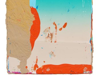 Copyright: Franziska Holstein o. T. (23 / 84), 2024 84-teilige Serie, Acryl auf Papier; 42 x 29,7 cm Abstraktes Gemälde bestehend aus mehreren übereinander gelegten Farbschichten, die Schichten werden durch Auslassungen teilweies sichtbar.