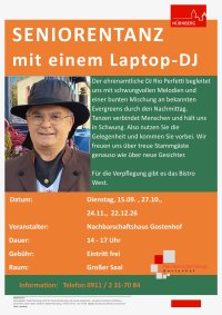 Seniorentanz mit einem Laptop Dj