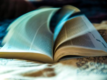 Ein Buch wird vom Wind durchgeblättert