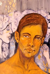 Werk die Stimmen der Gesellschaft aus der Serie der Chor der Stimmen in dir _ Sonia Gonze_ 70x100_Öl & Gold