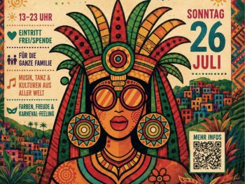 Veranstaltungsplakat für den 1. Internationalen Kulturkarneval „Die Farben der Empathie" am Sonntag, 26. Juli, 13–23 Uhr, im Kulturgarten Nürnberg – Eintritt frei