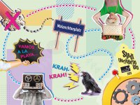 Eine Collage mit grafischen Elementen, die einzelne Stationen des Walks symbolisieren sollen: Melanchthonplatz, Kino, Markt, Analog-Treff, Siemens