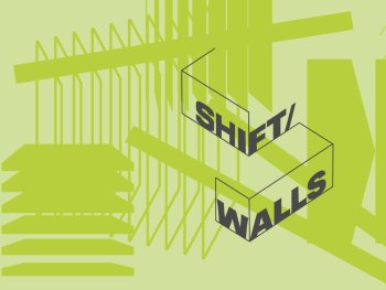 Grafik mit dem Schriftzug „Shift/Walls“ in 3D-Blockbuchstaben vor grün-abstraktem Muster.