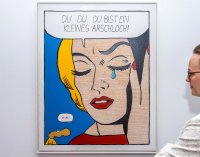Walter Moers parodiert Roy Lichtensteins berühmtes Pop-Art-Gemälde Du...Du... indem er das Kleine Arschluch am linken unteren Bildrand dazu setzt