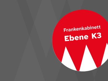 Rotes Rundlogo mit der Aufschrift „Frankenkabinett Ebene K3“ auf grauem Hintergrund.