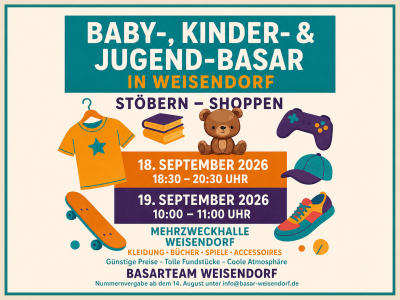 Basarplakat mit Veranstaltungsdaten und Cliparts