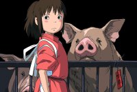 Animierte Figur in rotem Gewand steht neben einem eingezäunten Schwein, im Hintergrund weitere Schweine.