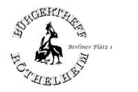 Logo Bürgertreff mit Text Bürgertreff Röthelheim und Figur des Pelikanbrunnens