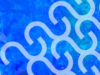 Abstraktes Muster aus hellen, wellenförmigen Schleifen auf türkis-blauem Hintergrund mit kristallinen Lichteffekten.