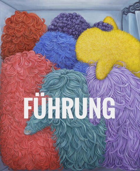 Mehrere bunte, wuschelige Figuren mit dem Schriftzug 'FÜHRUNG' in weißer Großschrift darüber.