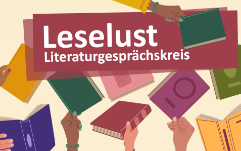 Illustration mit Büchern mit dem Veranstaltungstitel Leselust