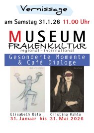 Links eine gezeichnete Figur mit zwei Kaffeetassen in erhobenen Händen, rechts eine Person in dunkler Kleidung mit langem Haar.