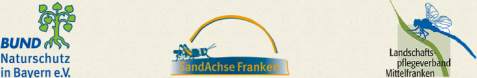Logo mit stilisierter Sandachse, Heuschrecke und Schriftzug 'SandAchse Franken'