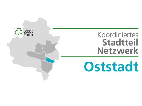 Logo mit Karte der Oststadt und Text "koordiniertes Stadtteilnetzwerk Oststadt"