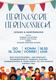 Bunte Wimpelkette über dem Text 'LIEBLINGSORTE LIEBLINGSSTÜCKE'