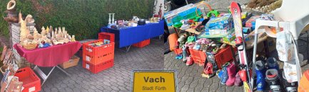 Verkaufstische mit Büchern und Deko-Artikeln bei einem Flohmarkt