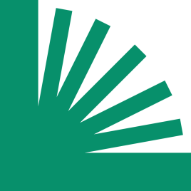 KEB Logo: Grünes abstraktes Muster aus neun schräg nach rechts oben verlaufenden, parallelen Balken auf schwarzem Hintergrund