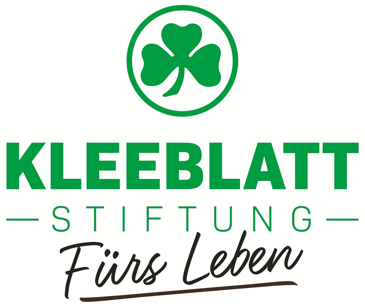 Logo der Kleeblatt Stiftung mit grünem Kleeblatt im Kreis und dem Slogan „Fürs Leben“.